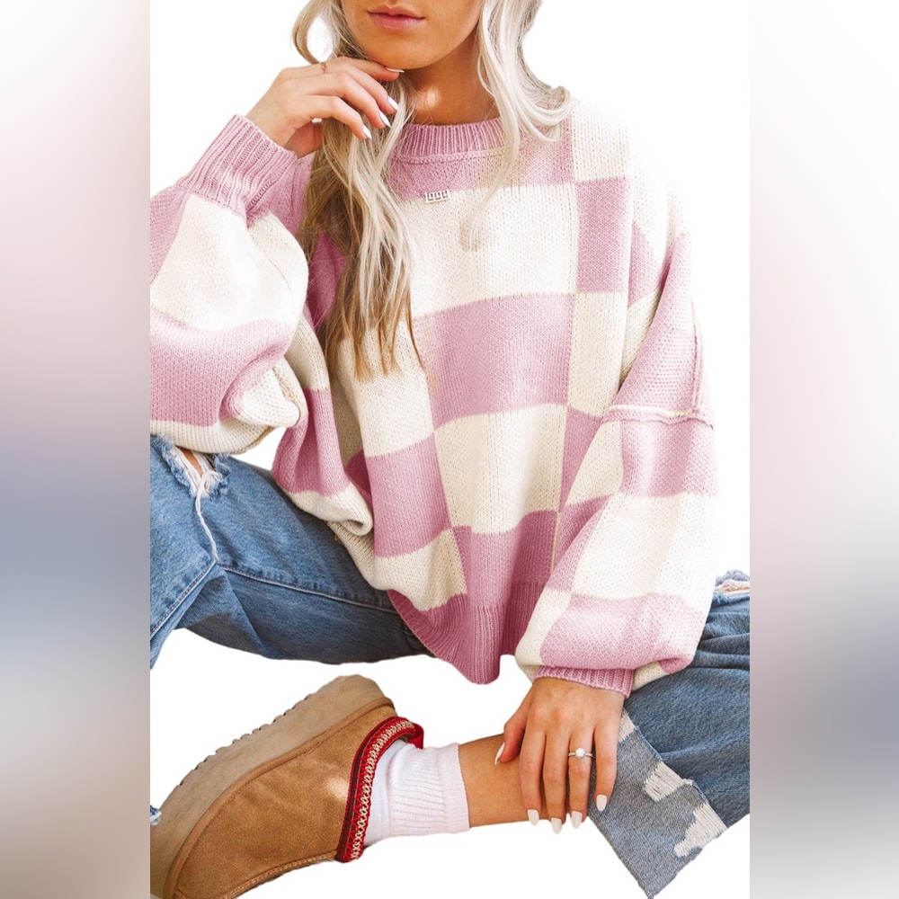 New Pink and White Sweater